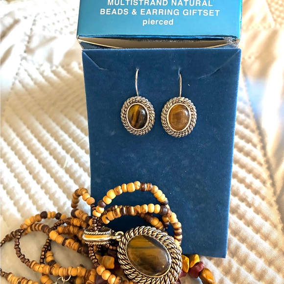 Tigers Eye Avon Necklace 3 piece Set Original Box - Picture 4 of 7